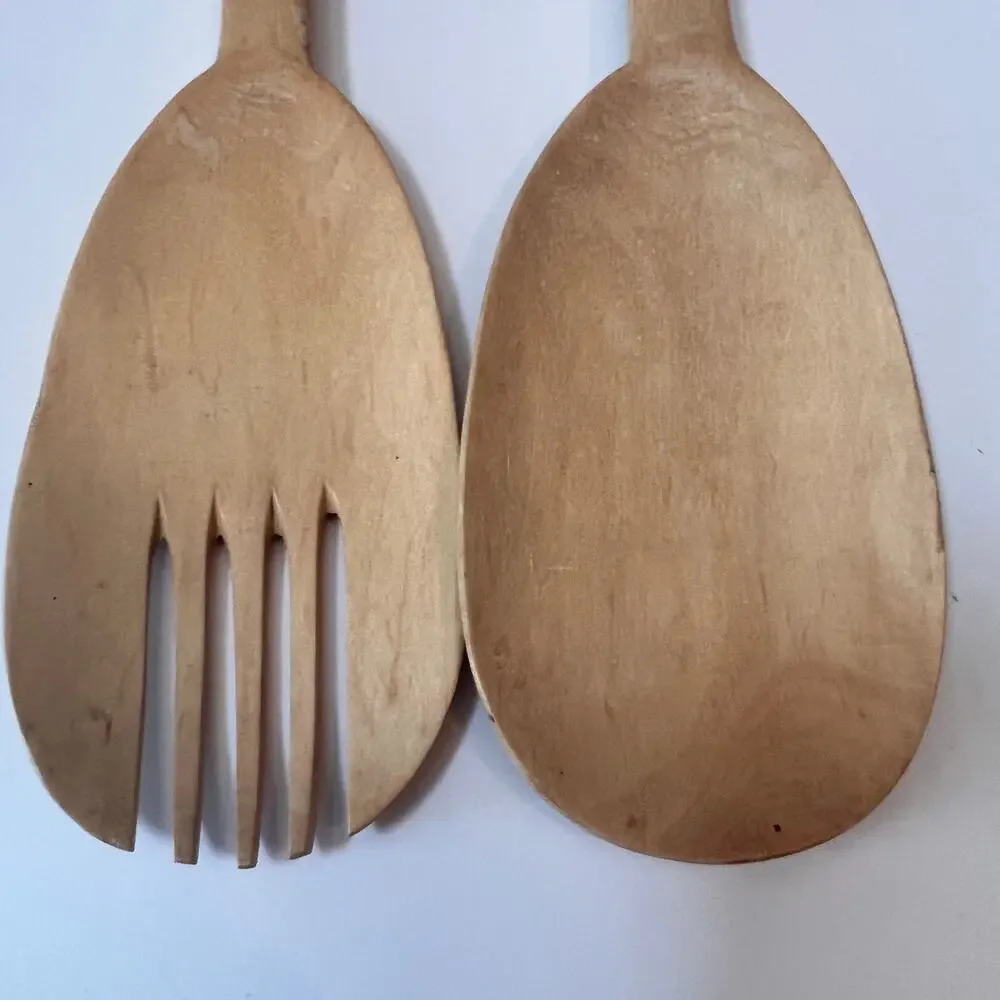 Wood Salad Server Set Giraffe Handle African Safari Spoon‎ Fork Kitchen Handmade